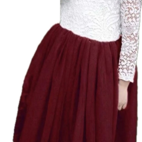 Girls’ Vintage Floral Lace Tulle Tutu 3/4 sleeve knee short. Burgundy size 4T - Picture 10 of 10